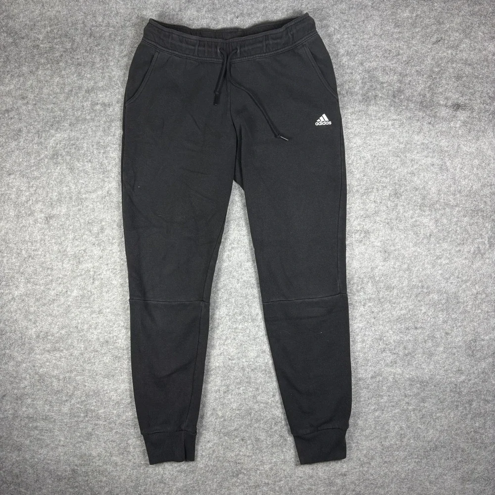 Adidas Mens Fleece Joggers Black Sweatpants Tapered Logo Pants Size M 206